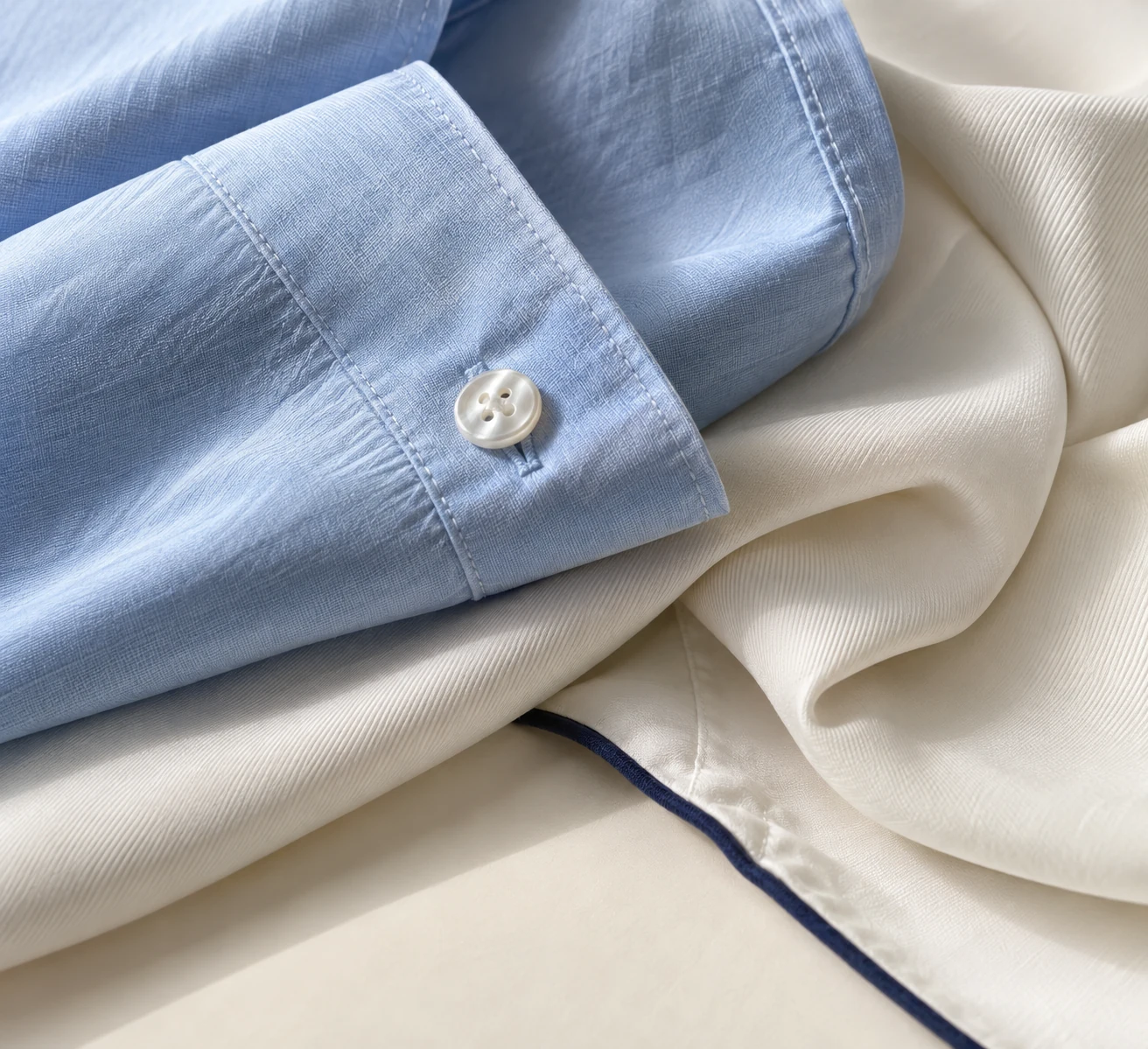 Powder blue shirting and ivory blouse fabric